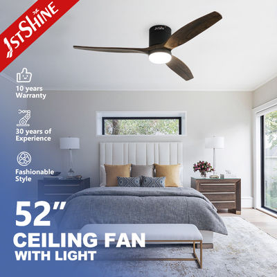 Wooden Blades Flush Mount Smart APP Control Ceiling Fan With Light