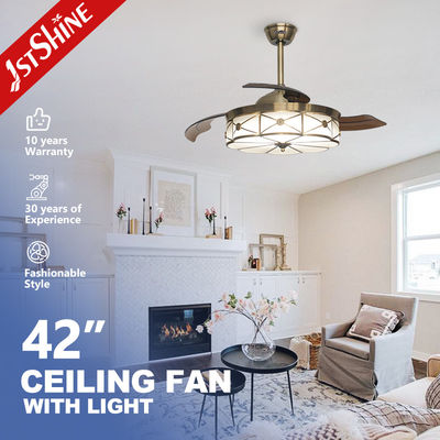 Buy 230v Retractable Invisible Ceiling Fan With led Light Retro Pure Copper Decorative online manufacture