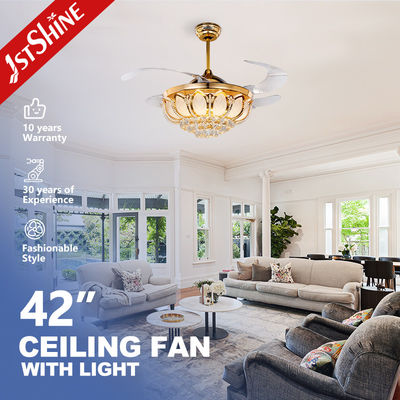 Buy 42 Inch Crystal Retractable Ceiling Fan Light Metal Copper ABS Blade online manufacture