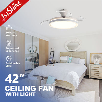 Buy Flush Mounted Retractable Ceiling Fan With Light 3 Color Dimmable LED Light online manufacture