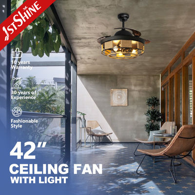 Buy 42 Inch Black Retractable Ceiling Fan With Light Remote Control online manufacture