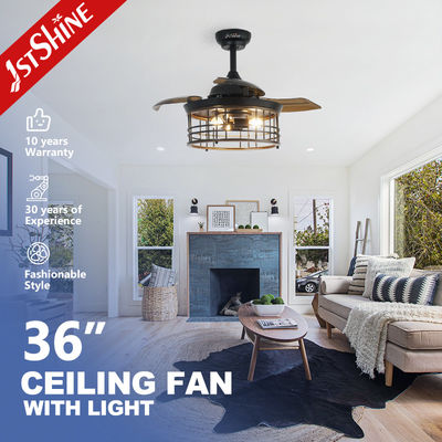 Buy 36 Inch Indoor Steel Cage E27*3 Bulb LED Invisible Ceiling Fan With Retractable Blade online manufacture