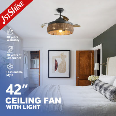 Buy Smart Control Rustic Design Rattan Ceiling Fan with Retractable Blades and Light Kit online manufacture