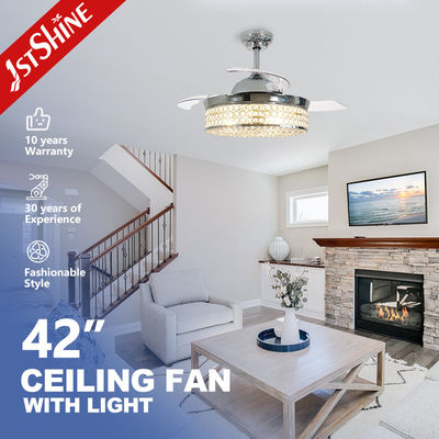 Buy Retractable Blades AC Motor Low Energy Crystal Ceiling Fan Light For Bedroom online manufacture