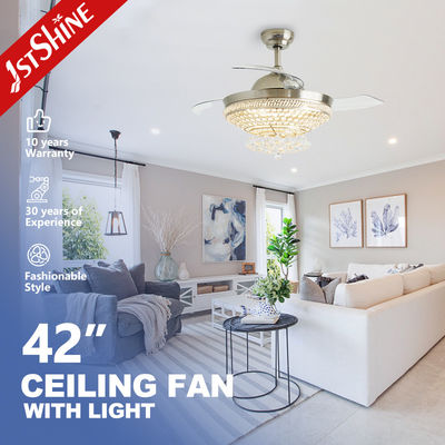 Buy Crystal Luxury 220V Retractable Ceiling Fan Light Fandelier Dc Motor online manufacture