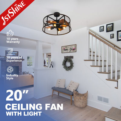 Buy 20 Inch Small Bedroom Ceiling Fan with Light MDF Blades Metal Cage Remote Control online manufacture