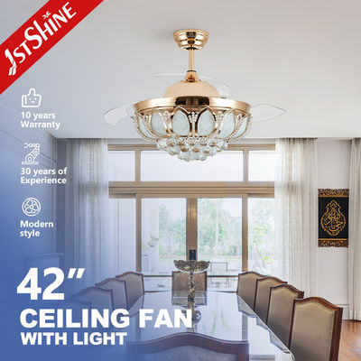 Buy Controlling Mode WIFI Crystal LED Ceiling Fan Light with Hidden Blades and Wall Control online manufacture