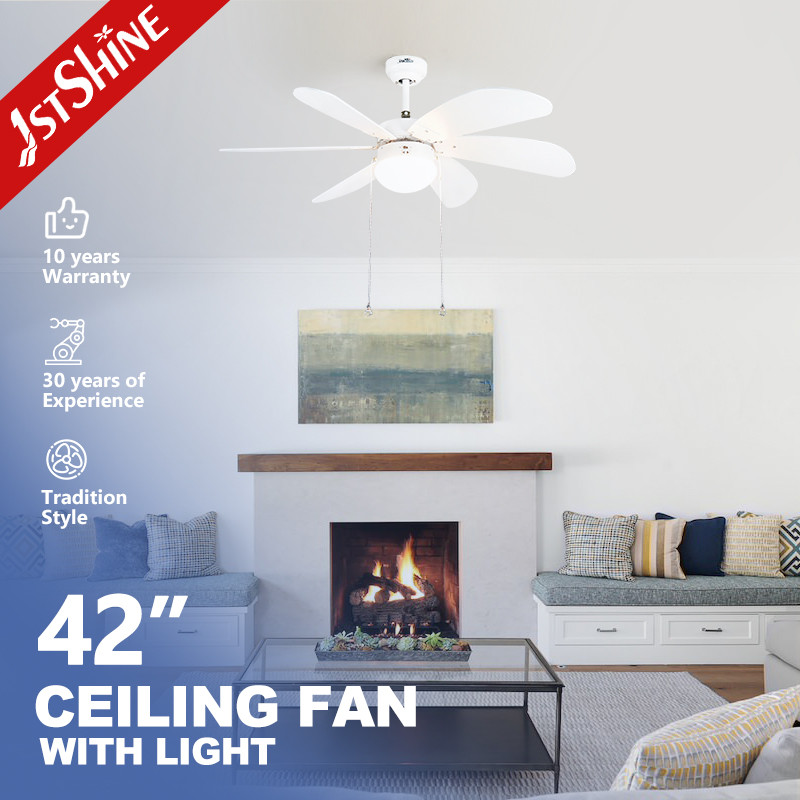 Pull Chain Style 42 Inch AC Motor LED Ceiling Fan With 6 MDF Blades