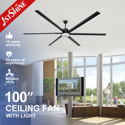 100 Inch Black Modern Metal Blade Large DC Motor Ceiling Fan With 3 Color LED Light