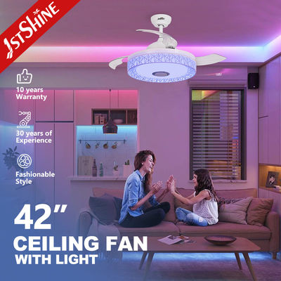DC Motor Type 1stshine Retractable Blades Music Ceiling Fan With Speaker and Lighting