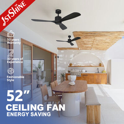 52 Inches Black Solid Wood Ceiling Fan Without Light
