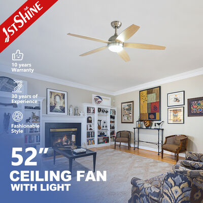 52 Inch Modern Ceiling Fan with Silent DC Motor and Wood Grain Blades