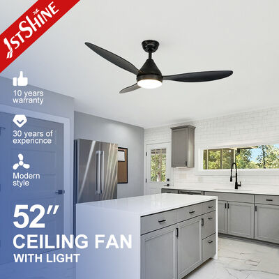 52 Inch Matte Black Low Noise Ceiling Fan with LED Light and DC Motor